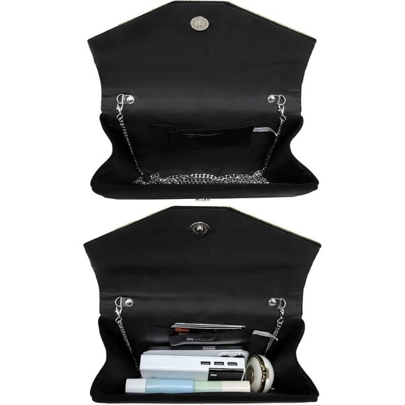 Women's Black Evening Formal Party Clutches Cocktail Prom Velvet Handbags - Picture 4 of 5